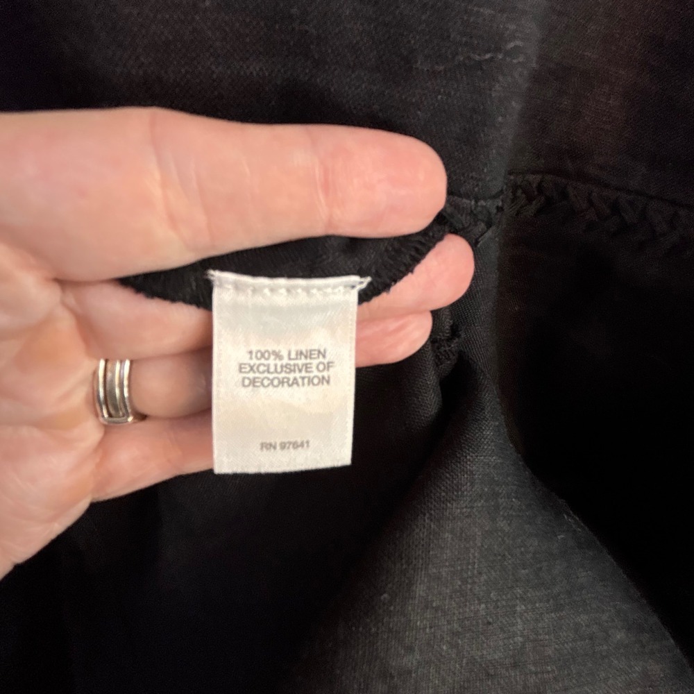 Lagenlook Coastal 100% Linen Midi Dress J. Jill M Petite Black Sleeveless A-line - Picture 3 of 8